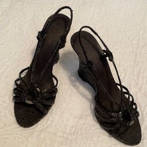 Nine West black animal skin wedges size 6